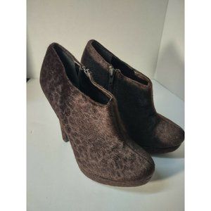 Just Fabulous Faux Fur Leopard Print Zipper High Heel Shoes Size 8